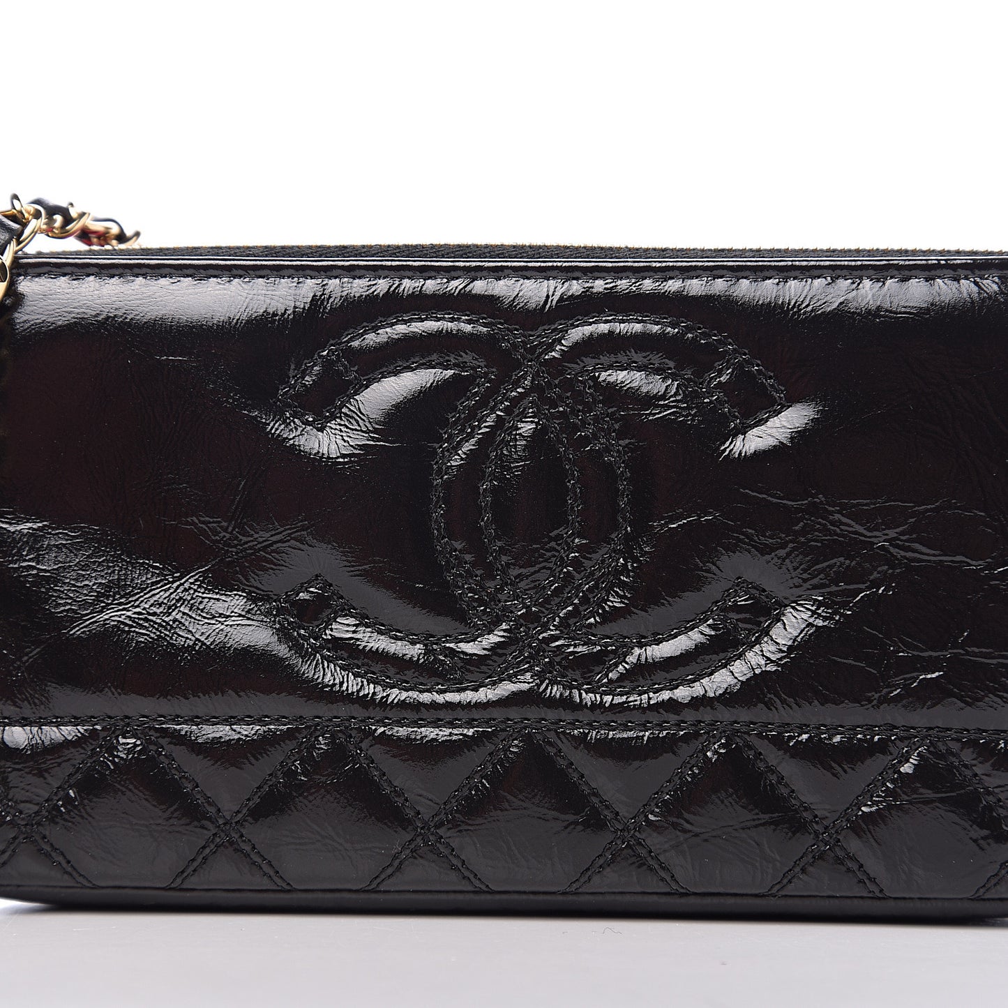 Glazed Aged Calfskin Quilted CC Small Clutch With Chain Black