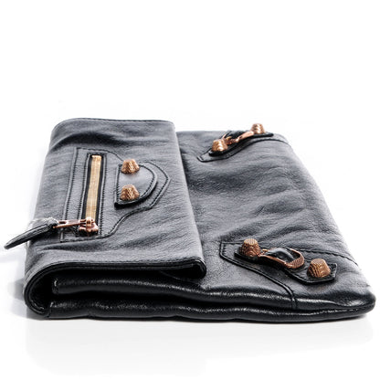 Balenciaga Agneau Giant 12 Rose Gold Hardware Envelope Clutch Black 9 of 13