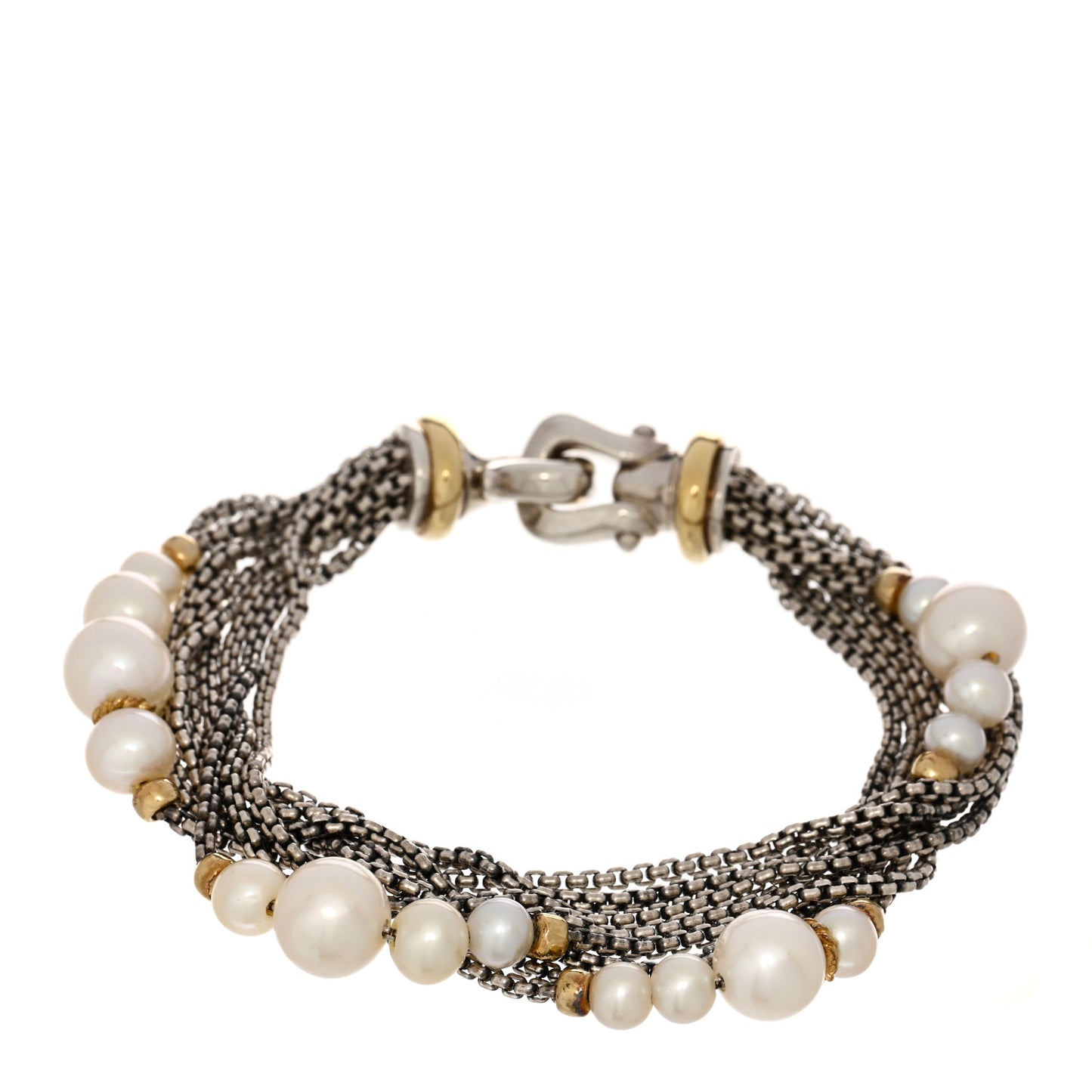 Sterling Silver 18K Yellow Gold Pearl Multi-Strand Station Bracelet