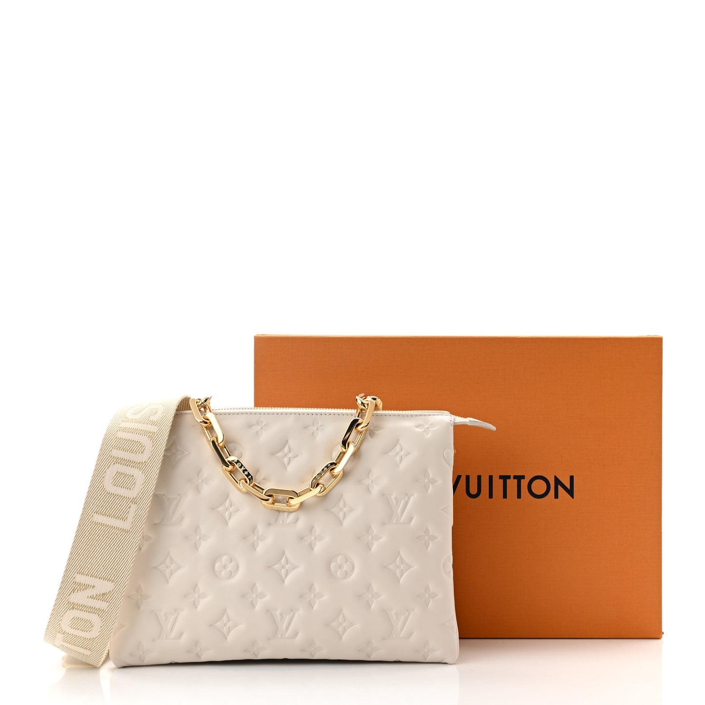 Lambskin Embossed Monogram Coussin PM Cream