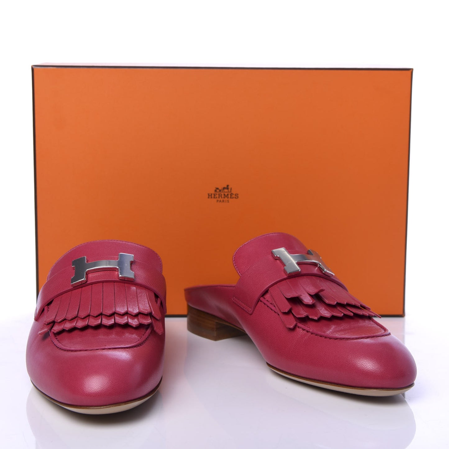 Goatskin Rivoli Mules 36 Rouge Azalee