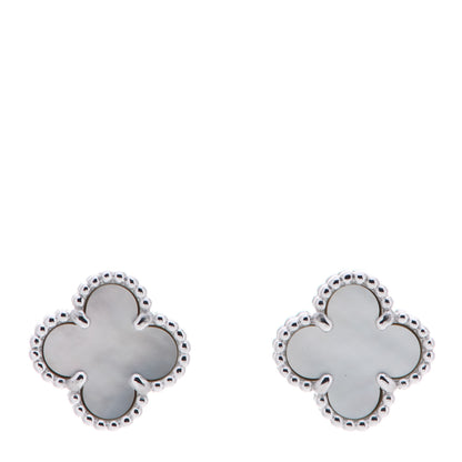 Van Cleef & Arpels 18K White Gold Mother of Pearl Sweet Alhambra Earrings 1 of 6