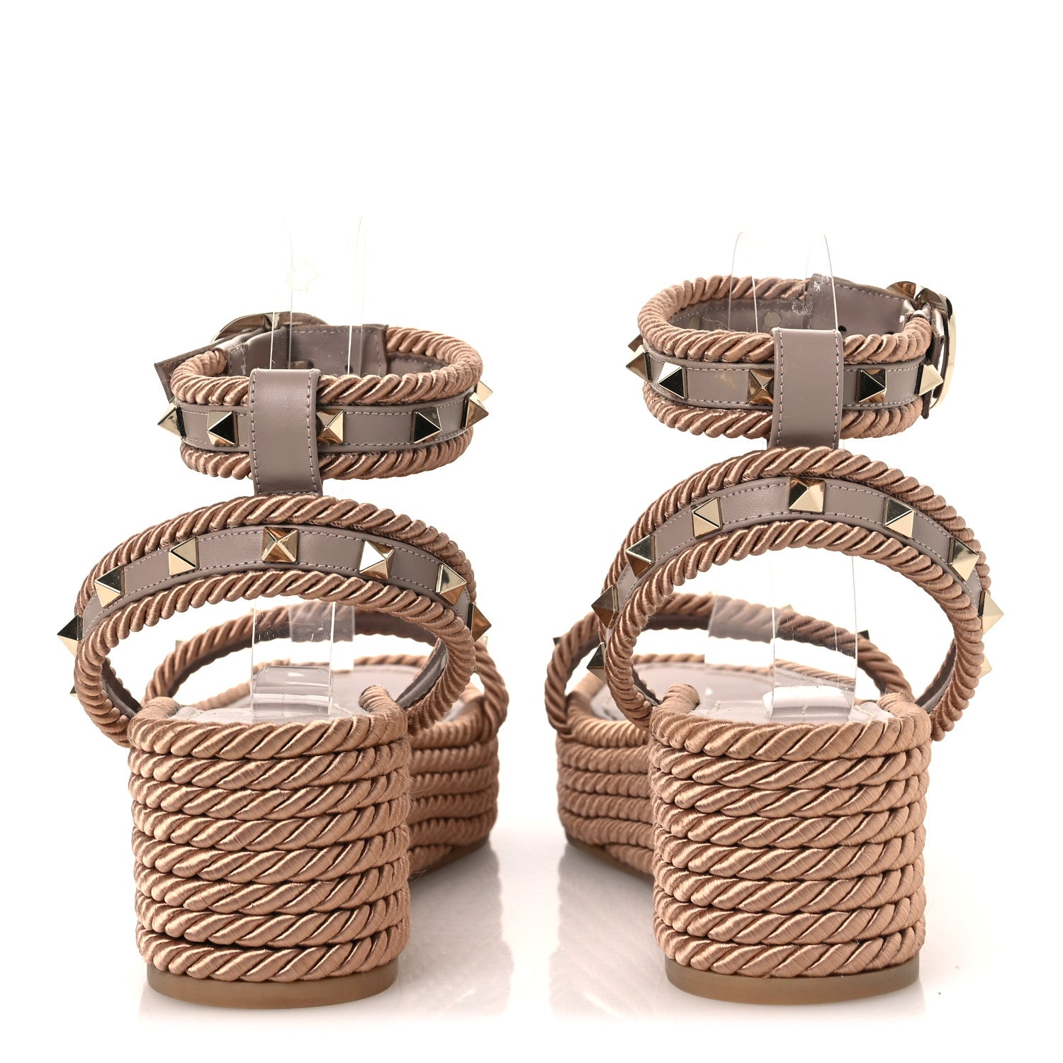 Valentino Garavani Calfskin Rockstud Rope Espadrille Flatform Sandals  40 Poudre 6 of 13