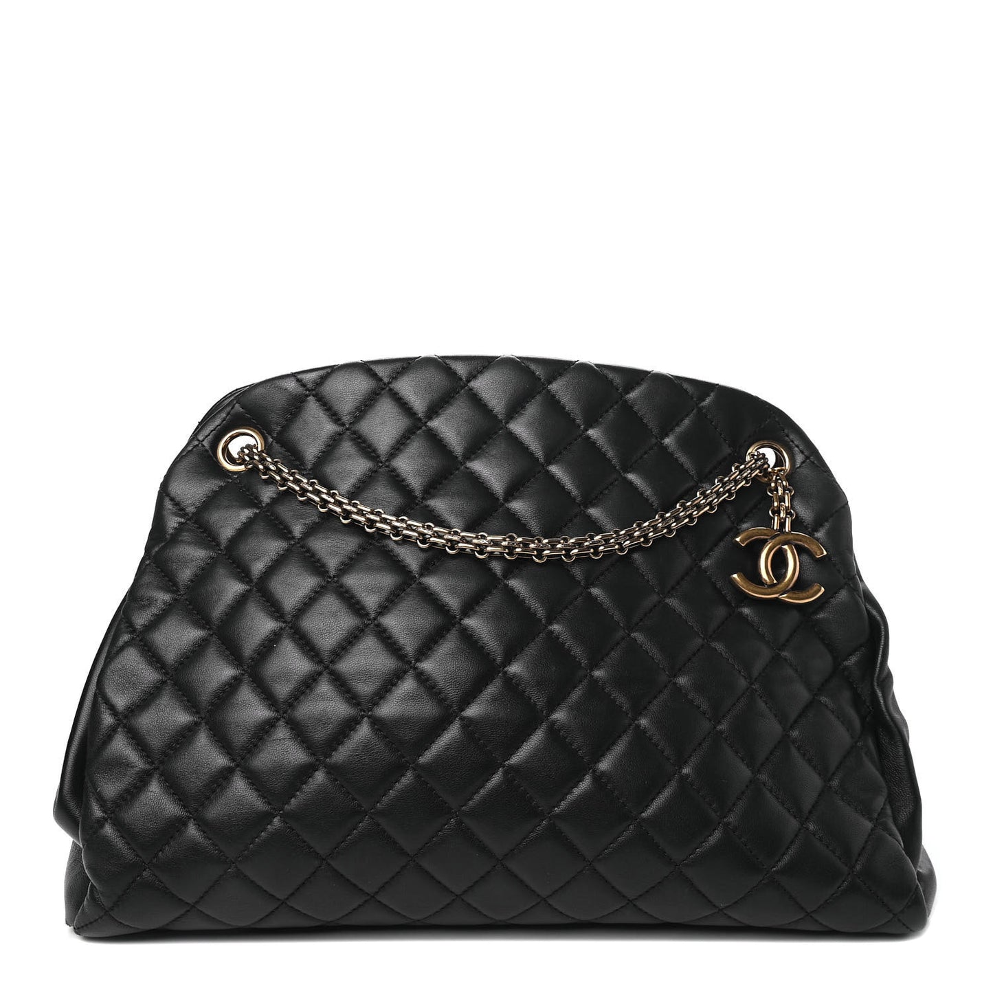 Lambskin Quilted Large Just Mademoiselle Bowling Bag Black