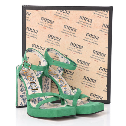 Gucci Suede Crystal Buckle Platform Sandals 39.5 Green 9 of 9