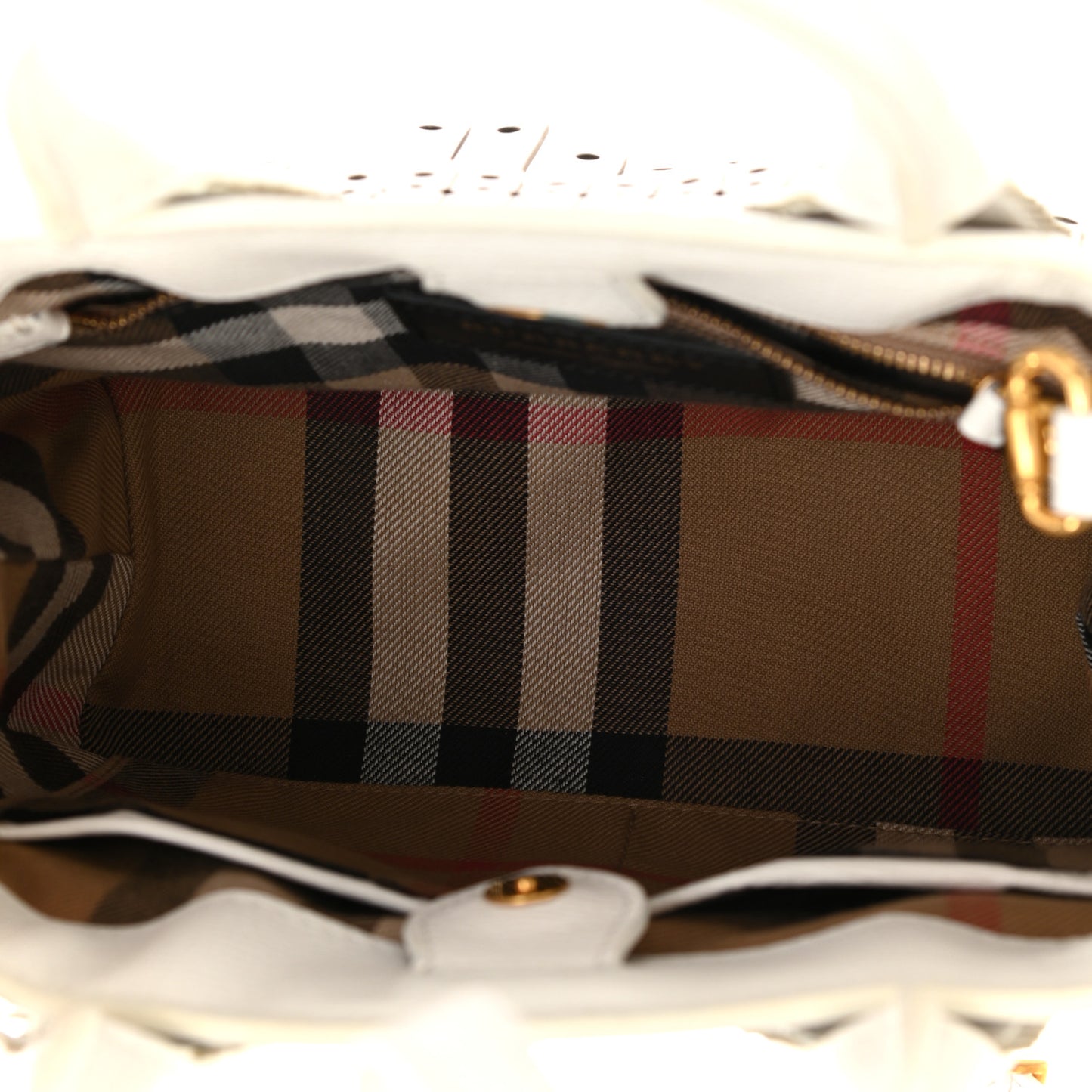 Calfskin Broguing Small Banner Tote White