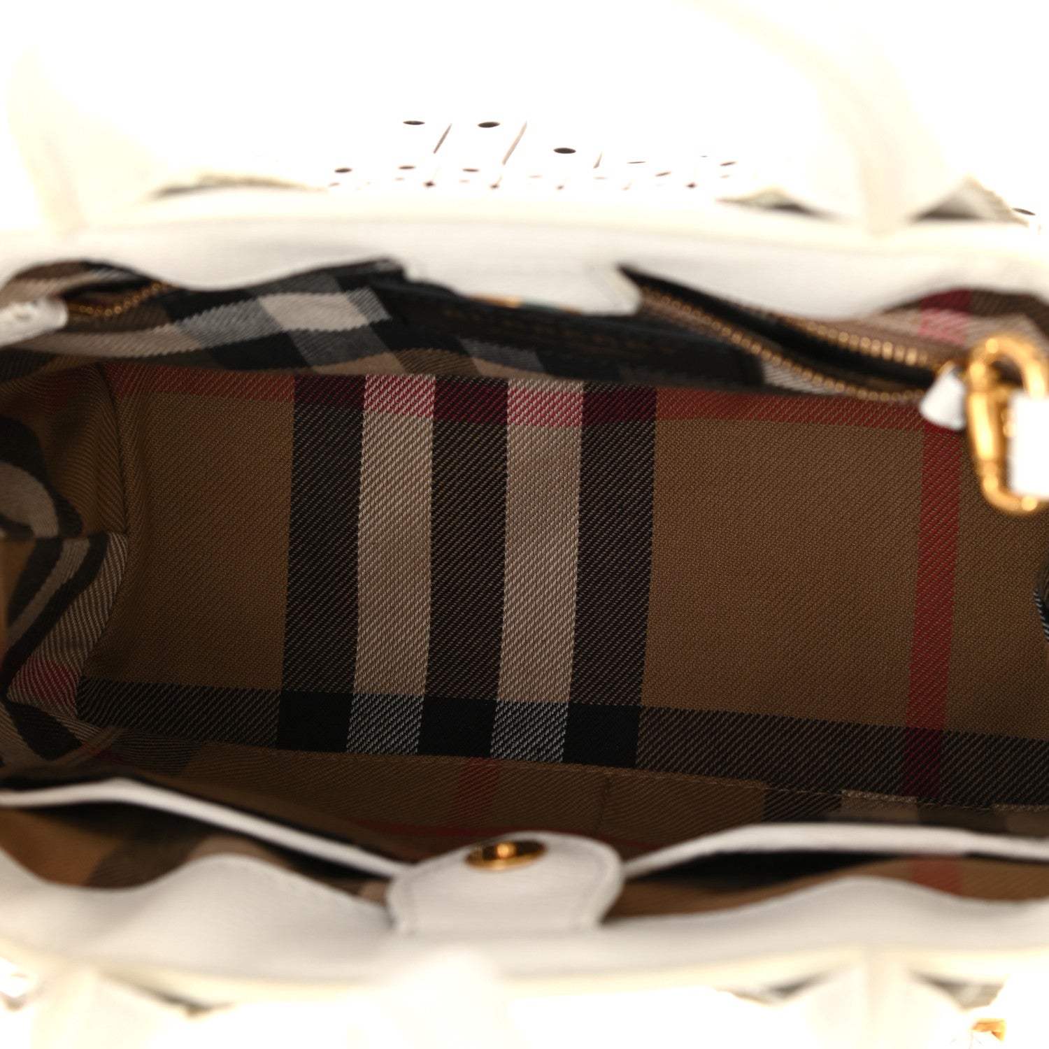 Burberry Calfskin Broguing Small Banner Tote White 5 of 12