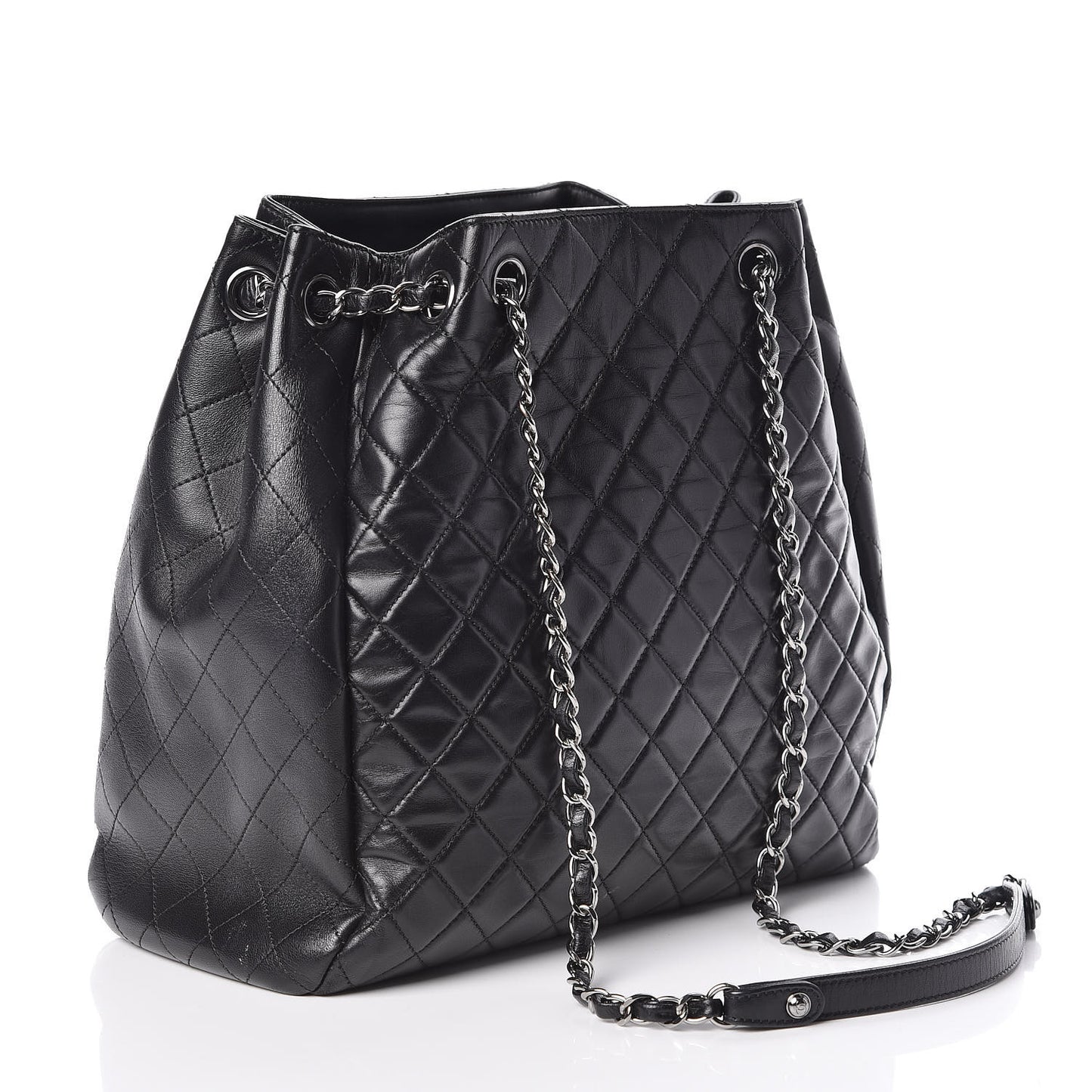 Lambskin Quilted Large Drawstring Shoulder Bag Black