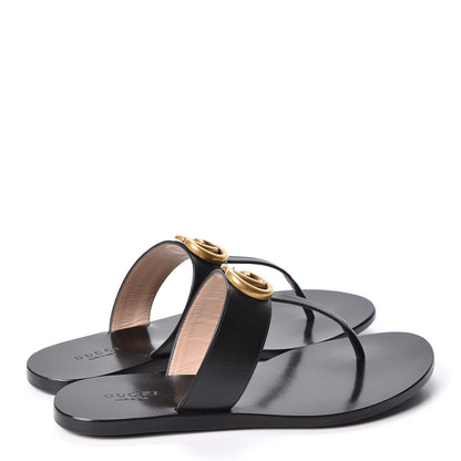 Gucci Calfskin Double G Thong Sandals 36 Black 4 of 10