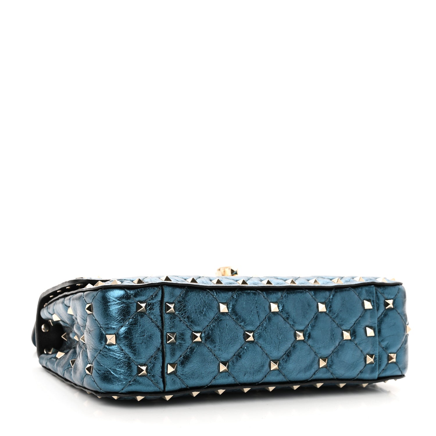 Valentino Garavani Metallic Wrinkled Lambskin Small Rockstud Spike Shoulder Bag Peacock 4 of 9