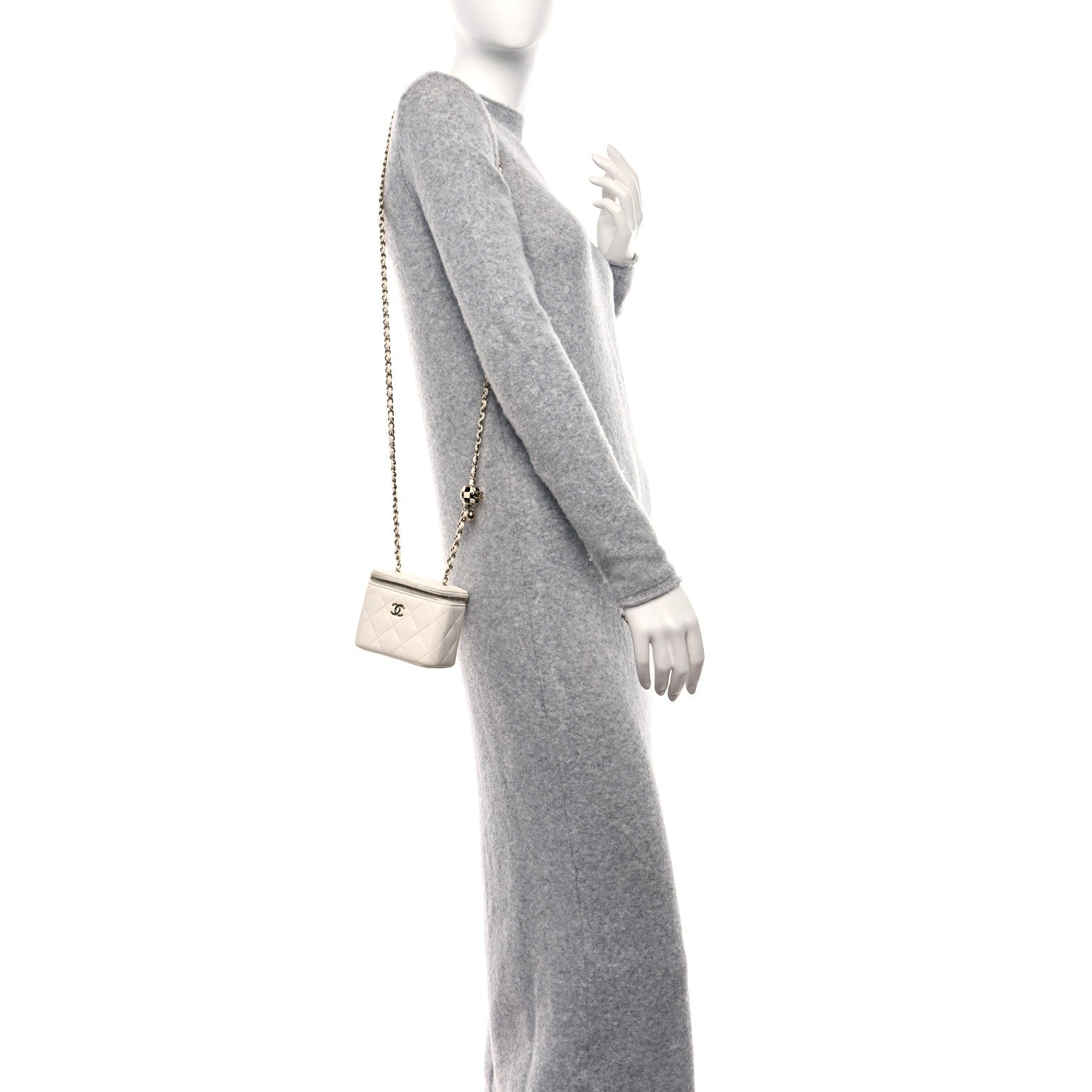 Chanel Lambskin Quilted Enamel Pearl Crush Mini Vanity Case With Chain White 3 of 11