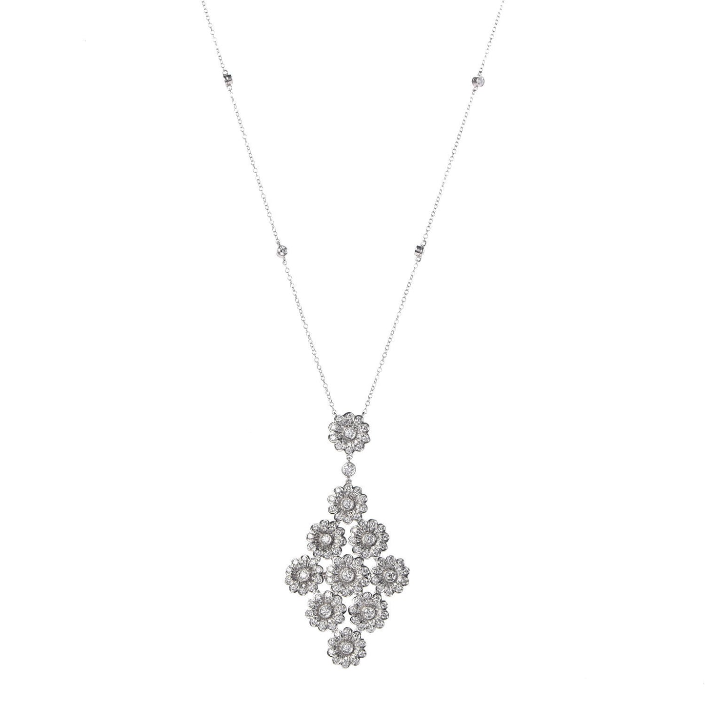 Platinum Diamond Daisy Cluster Pendant Necklace