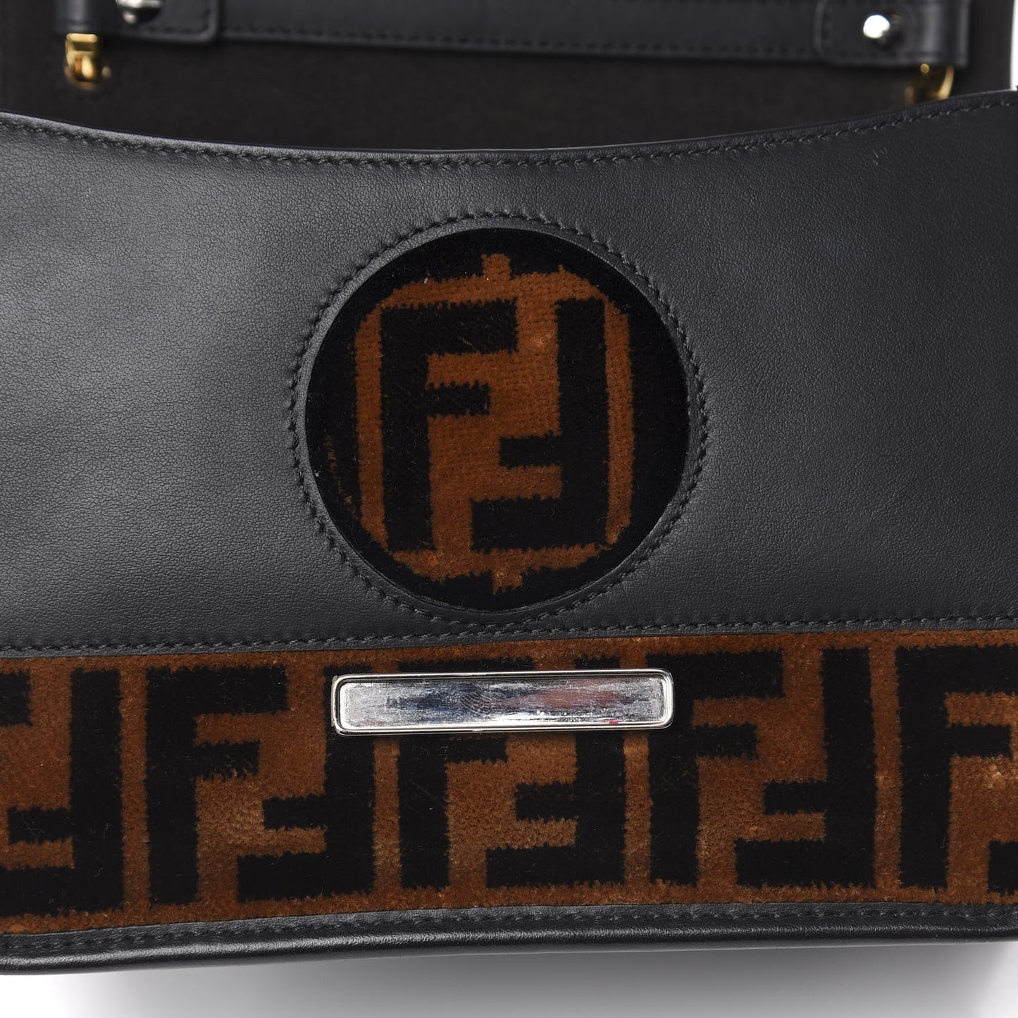 Vitello Century Velvet F is Fendi FF Small Kan I Shoulder Bag Black Tobacco