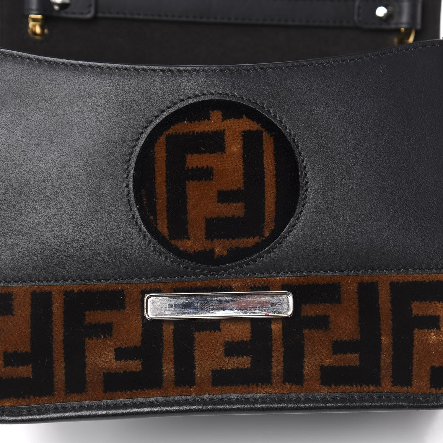 Fendi Vitello Century Velvet F is Fendi FF Small Kan I Shoulder Bag Black Tobacco 12 of 15