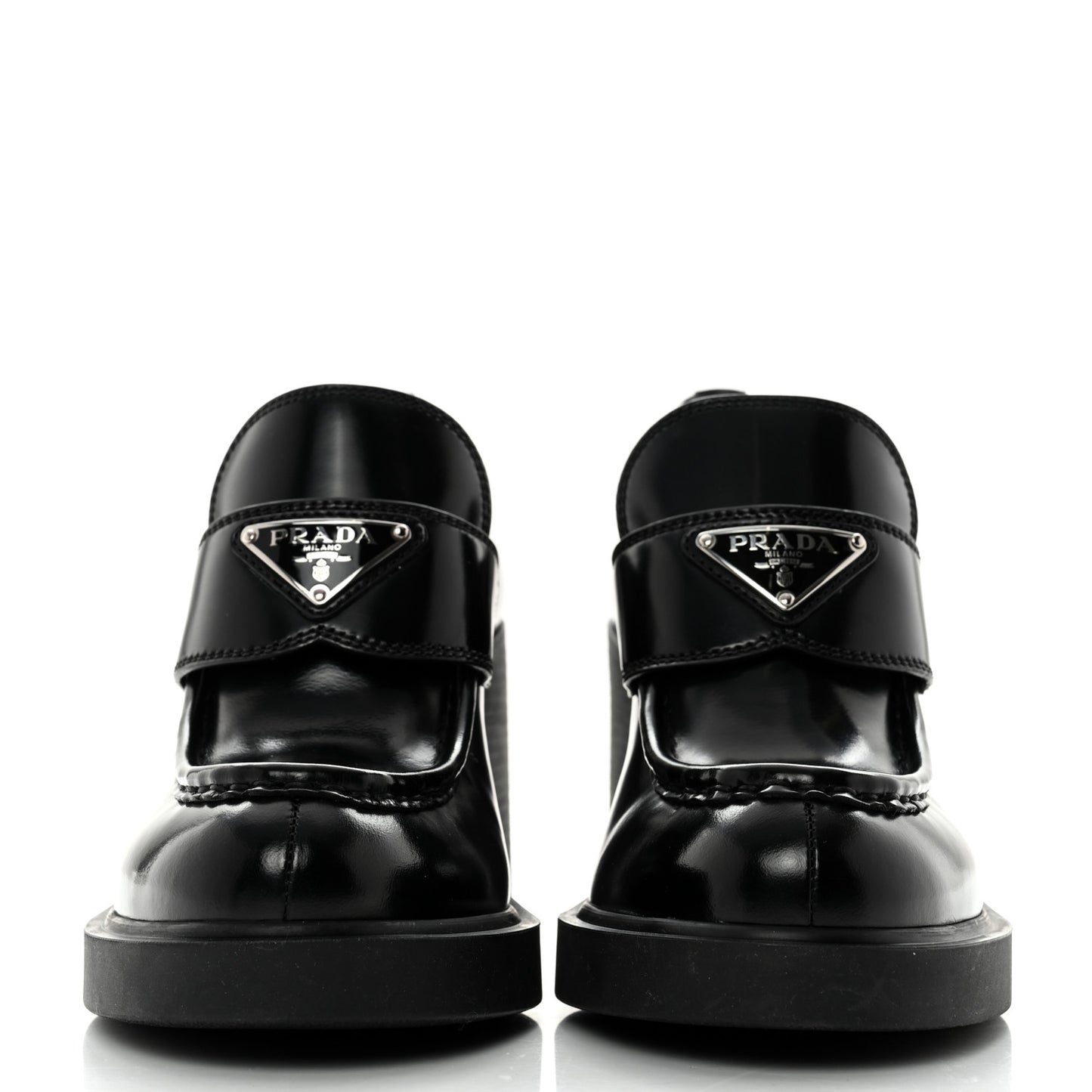 Spazzolato Metal Triangle Logo 85mm Loafers 38 Black