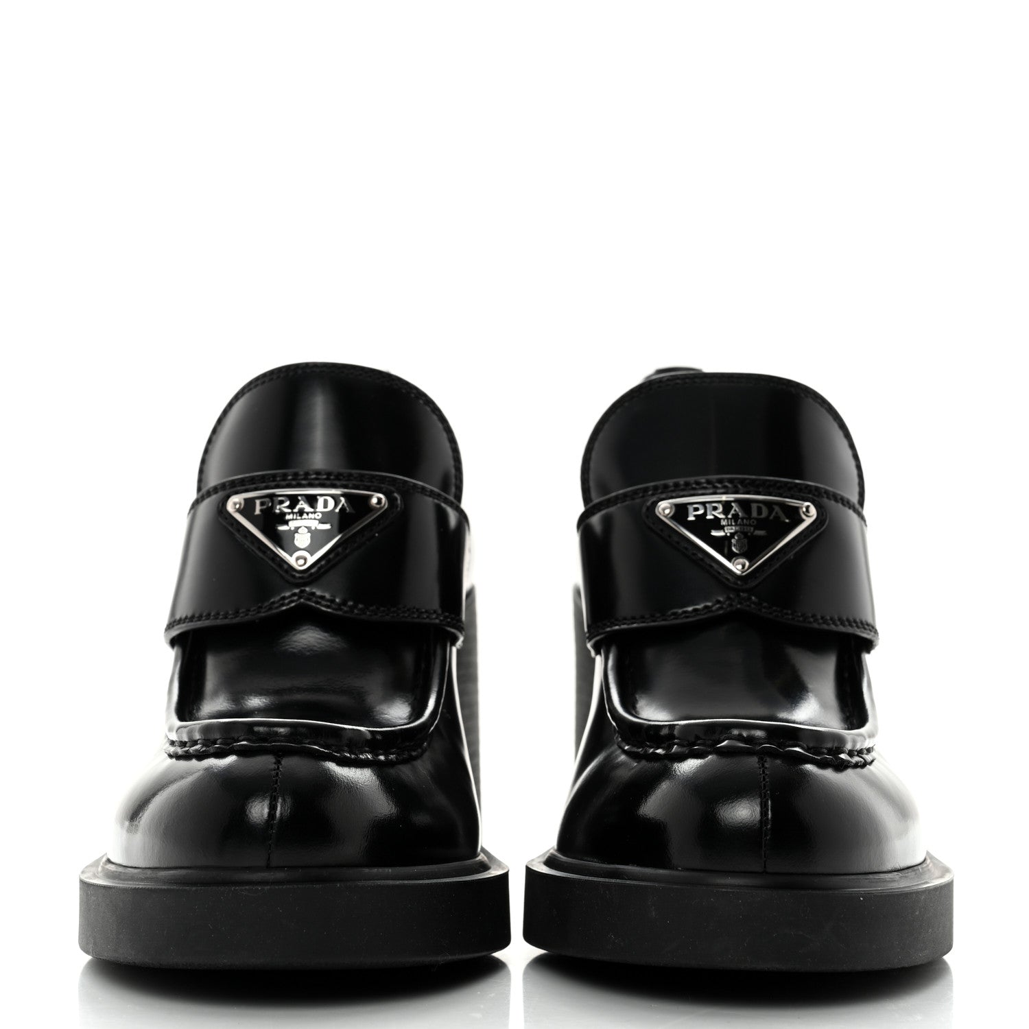 Prada Spazzolato Metal Triangle Logo 85mm Loafers 38 Black 2 of 9