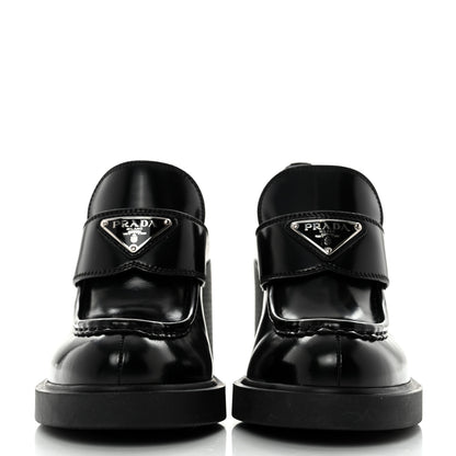 Prada Spazzolato Metal Triangle Logo 85mm Loafers 38 Black 2 of 9