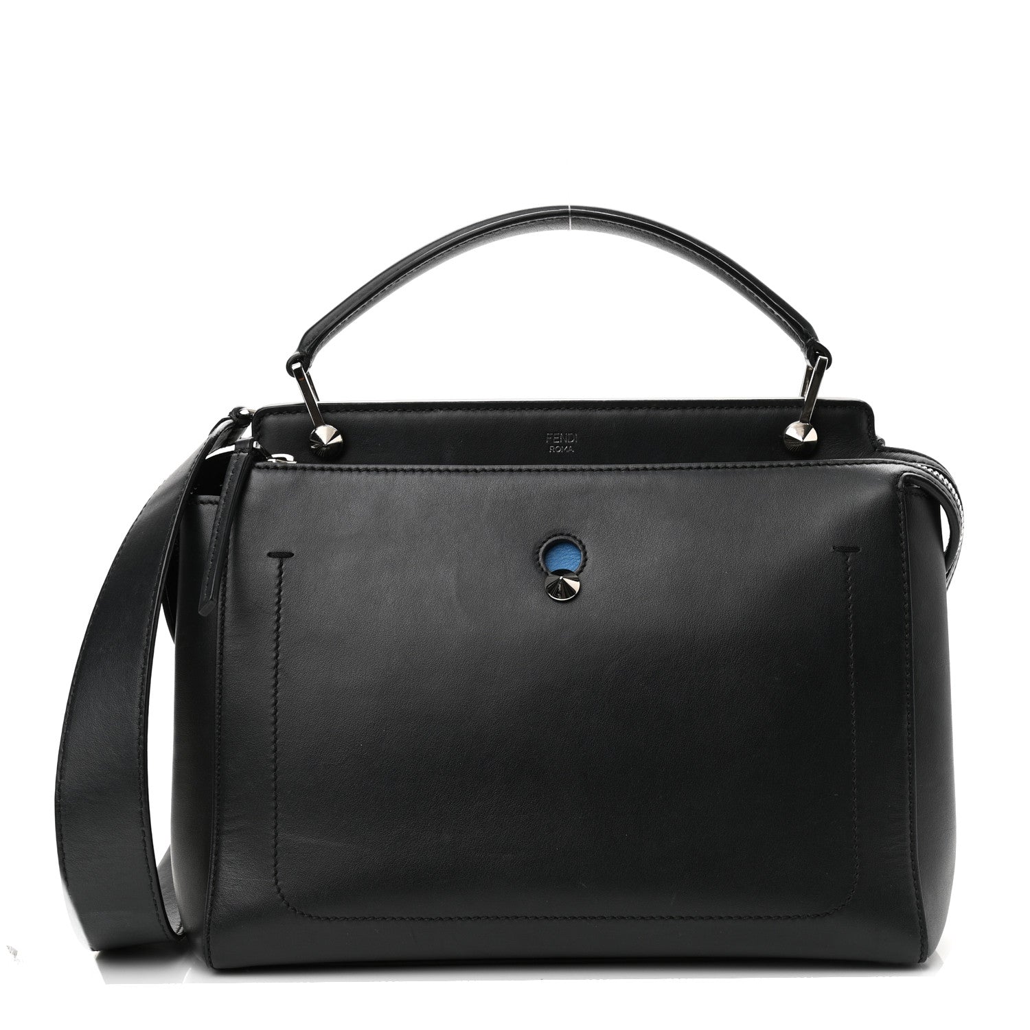 Fendi Vitello Baltico Dolce DotCom Satchel Black Blue Royal 1 of 14