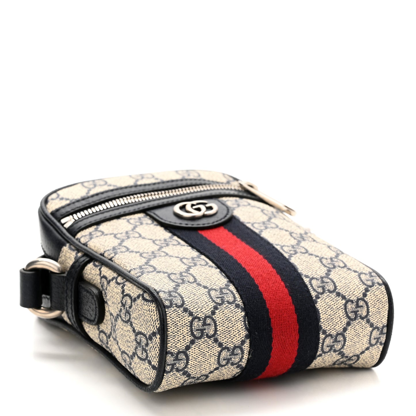 GG Supreme Monogram Textured Calfskin Web Mini Ophidia Messenger Beige Blue