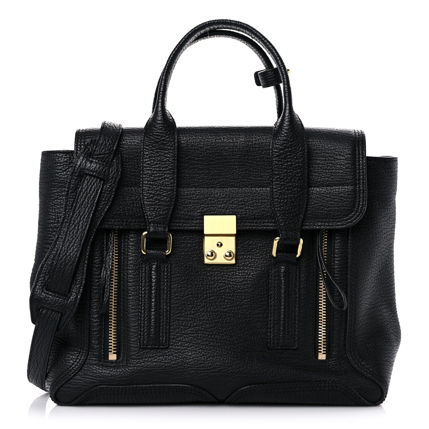 Textured Calfskin Medium Pashli Satchel Black
