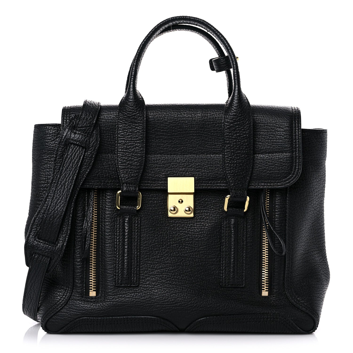 3.1 Phillip Lim Textured Calfskin Medium Pashli Satchel Black 1 of 15