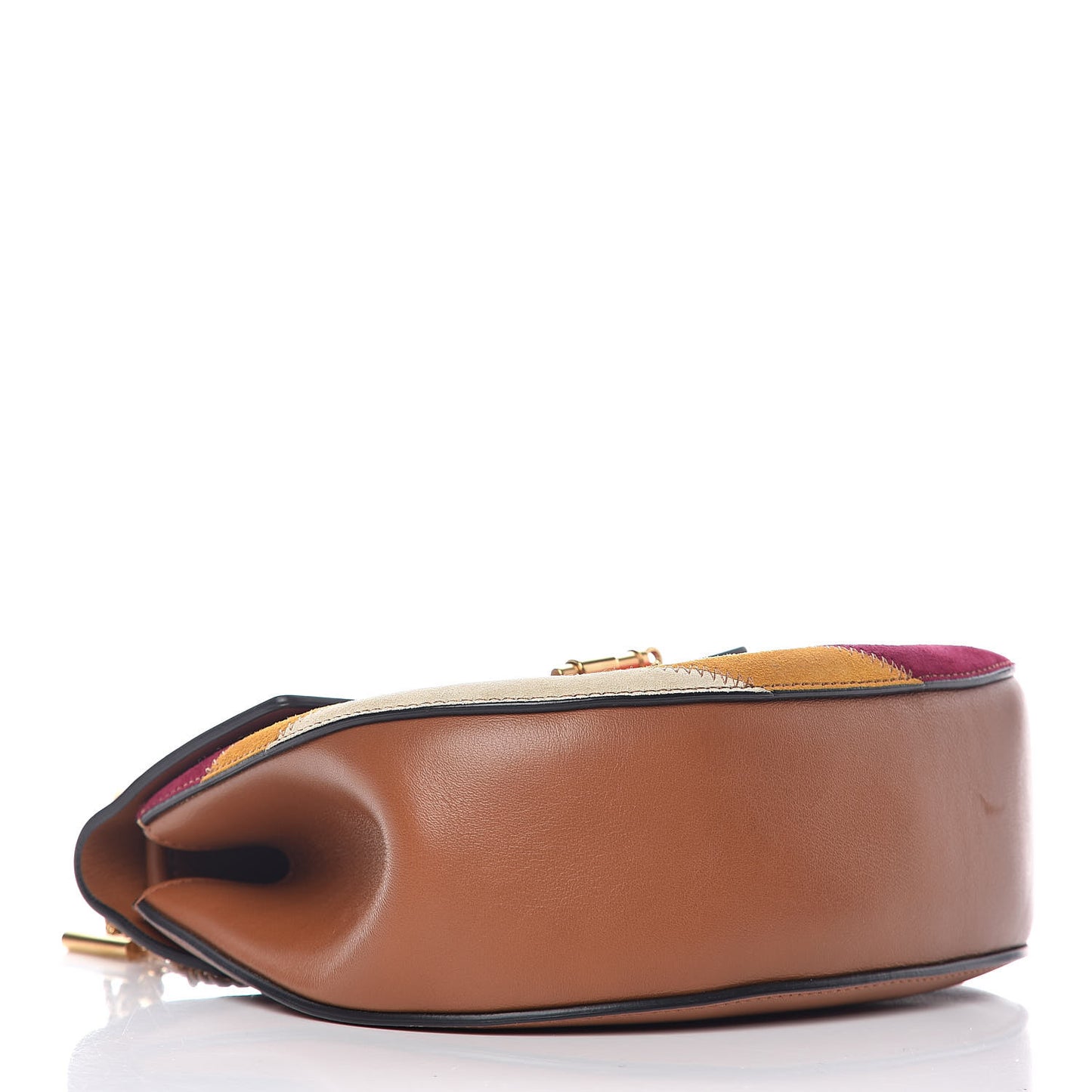 Calfskin Suede Rainbow Patchwork Drew Shoulder Bag Caramel
