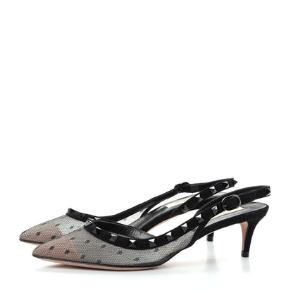 Valentino Garavani Mesh Point d'Esprit Rockstud Half D'Orsay Slingback 50mm Pumps 38 Black 3 of 10