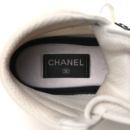 Chanel Suede Fabric Grained Calfskin Womens CC High Top Sneakers 39 White 7 of 9