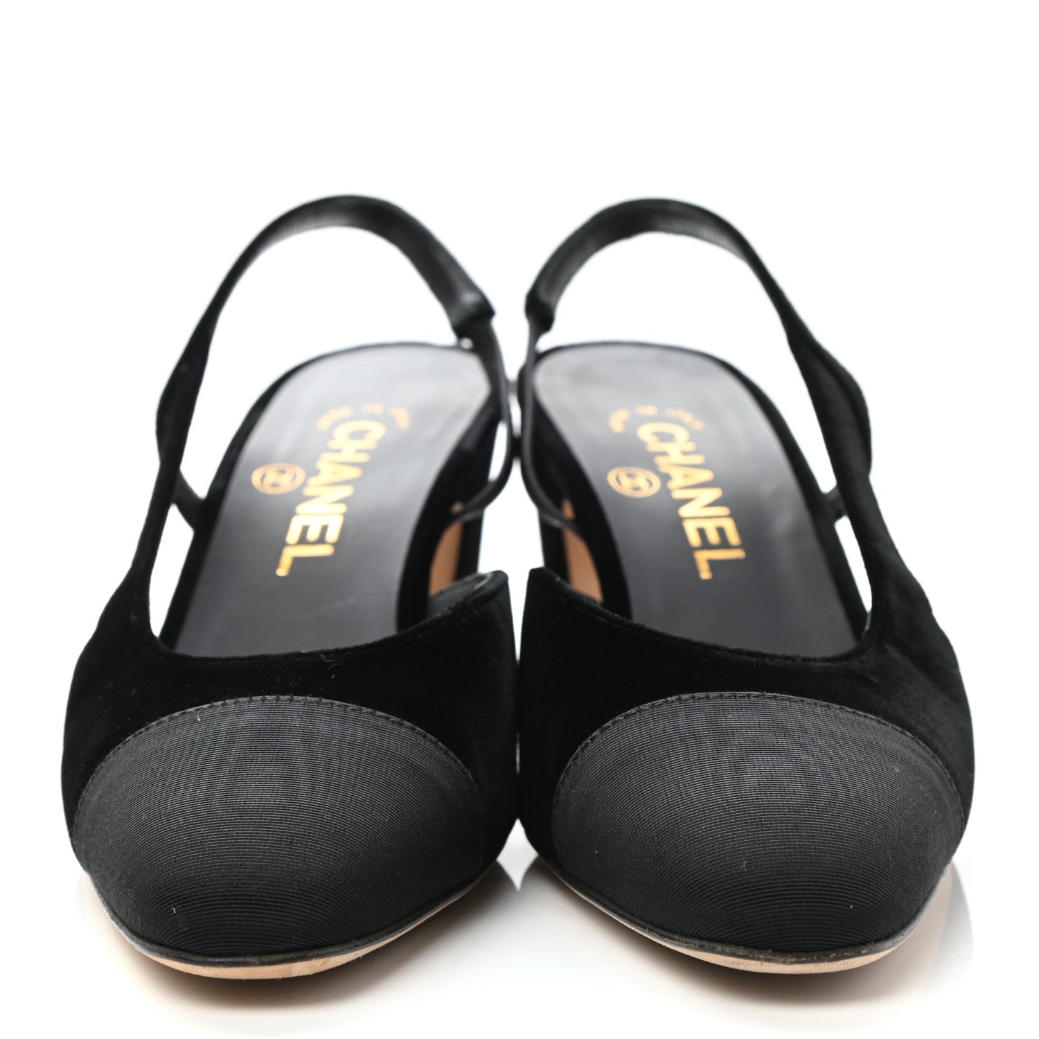 Chanel Velvet Grosgrain Cap Toe CC Slingback Pumps 37.5 Black 2 of 8