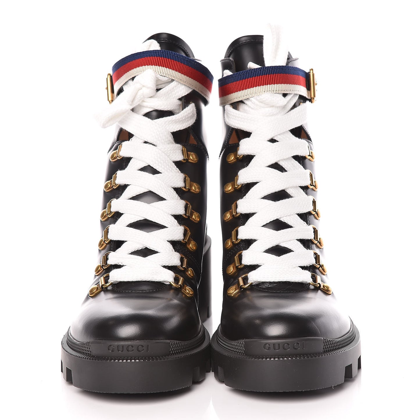 Calfskin Sylvie Web Lace Up Combat Boots 40 Black
