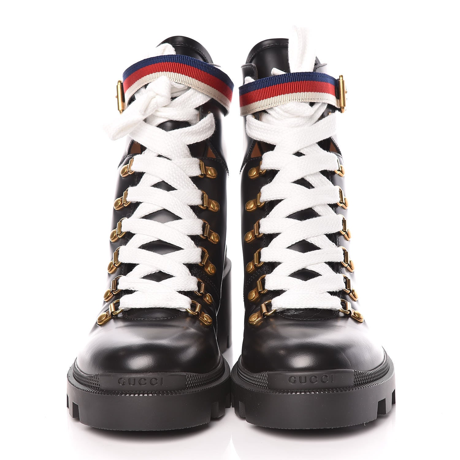 Gucci Calfskin Sylvie Web Lace Up Combat Boots 40 Black 2 of 11
