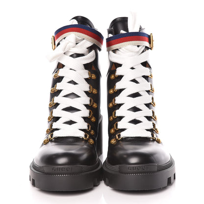 Gucci Calfskin Sylvie Web Lace Up Combat Boots 40 Black 2 of 11