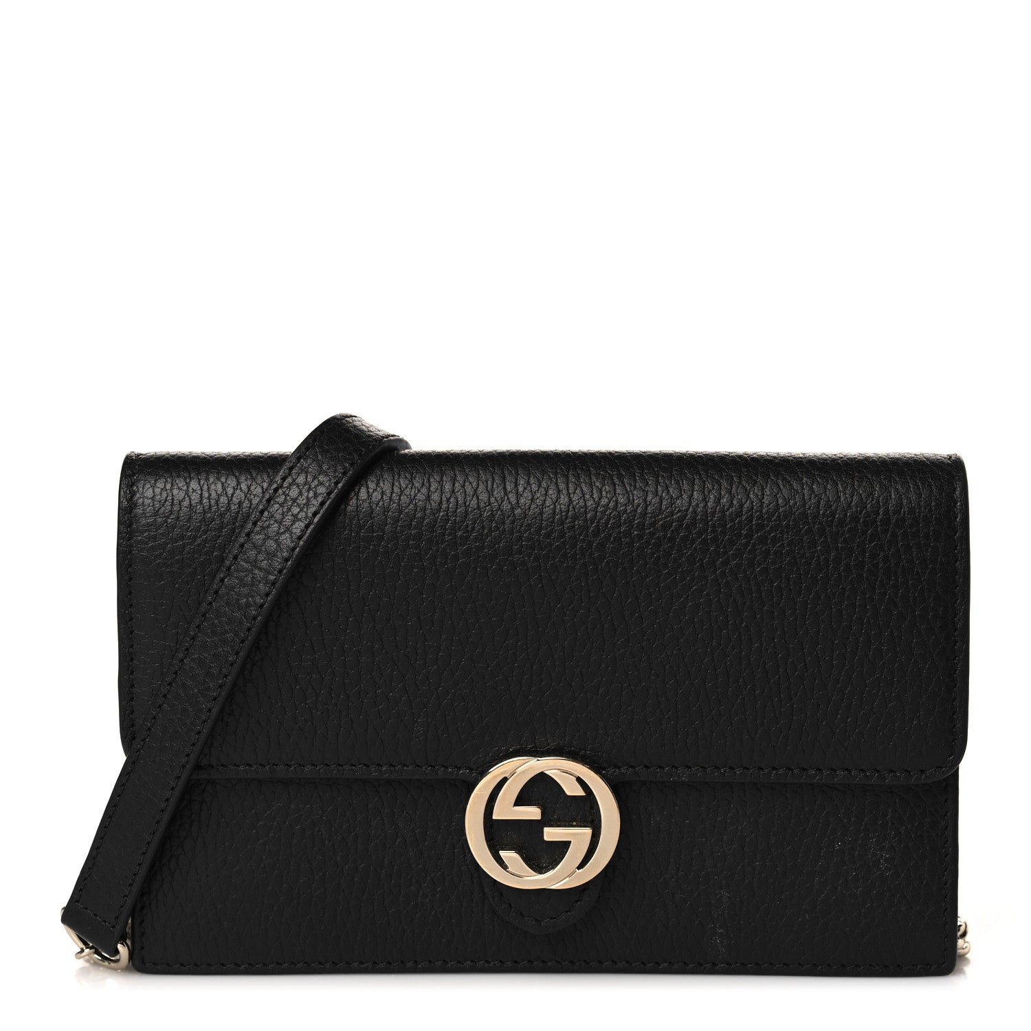 Gucci Dollar Calfskin Interlocking G Chain Wallet Black 1 of 10