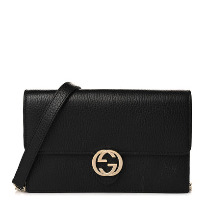 Gucci Dollar Calfskin Interlocking G Chain Wallet Black 1 of 10