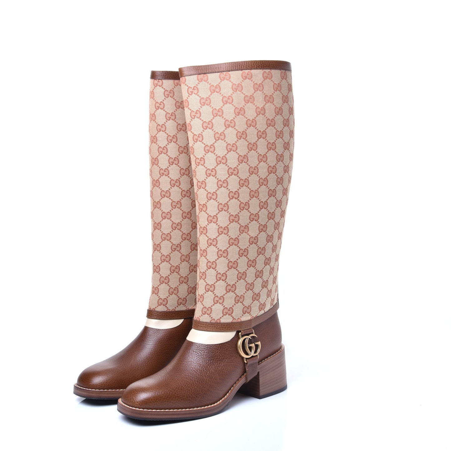 GG Monogram Calfskin Lola Tall Boots 39.5 Beige Ruggine Cuir