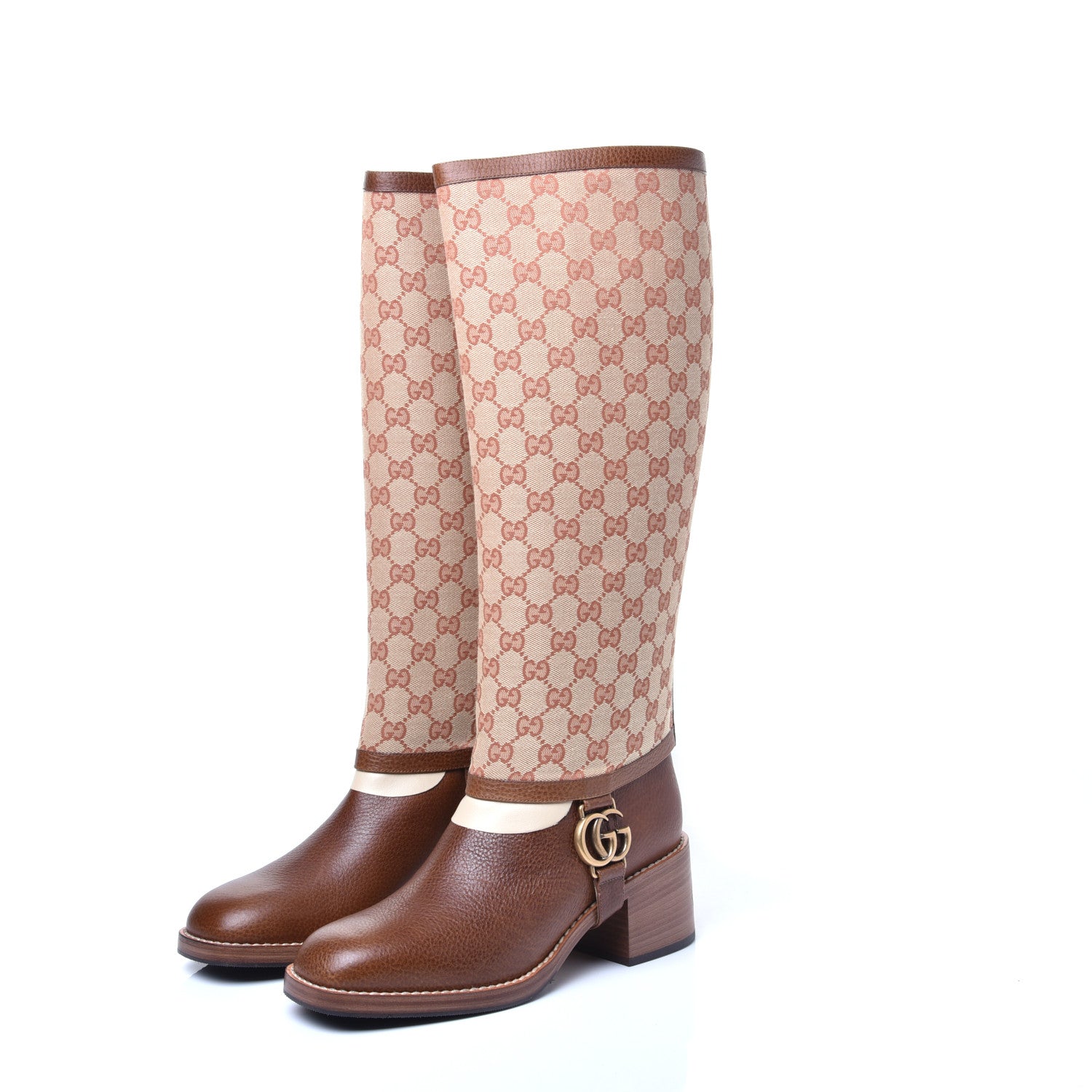 Gucci GG Monogram Calfskin Lola Tall Boots 39.5 Beige Ruggine Cuir 3 of 11