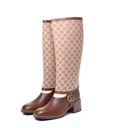 Gucci GG Monogram Calfskin Lola Tall Boots 39.5 Beige Ruggine Cuir 3 of 11
