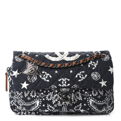 Chanel Cotton Quilted Paris Dallas Medium Bandana Flap Blue 1 of 10