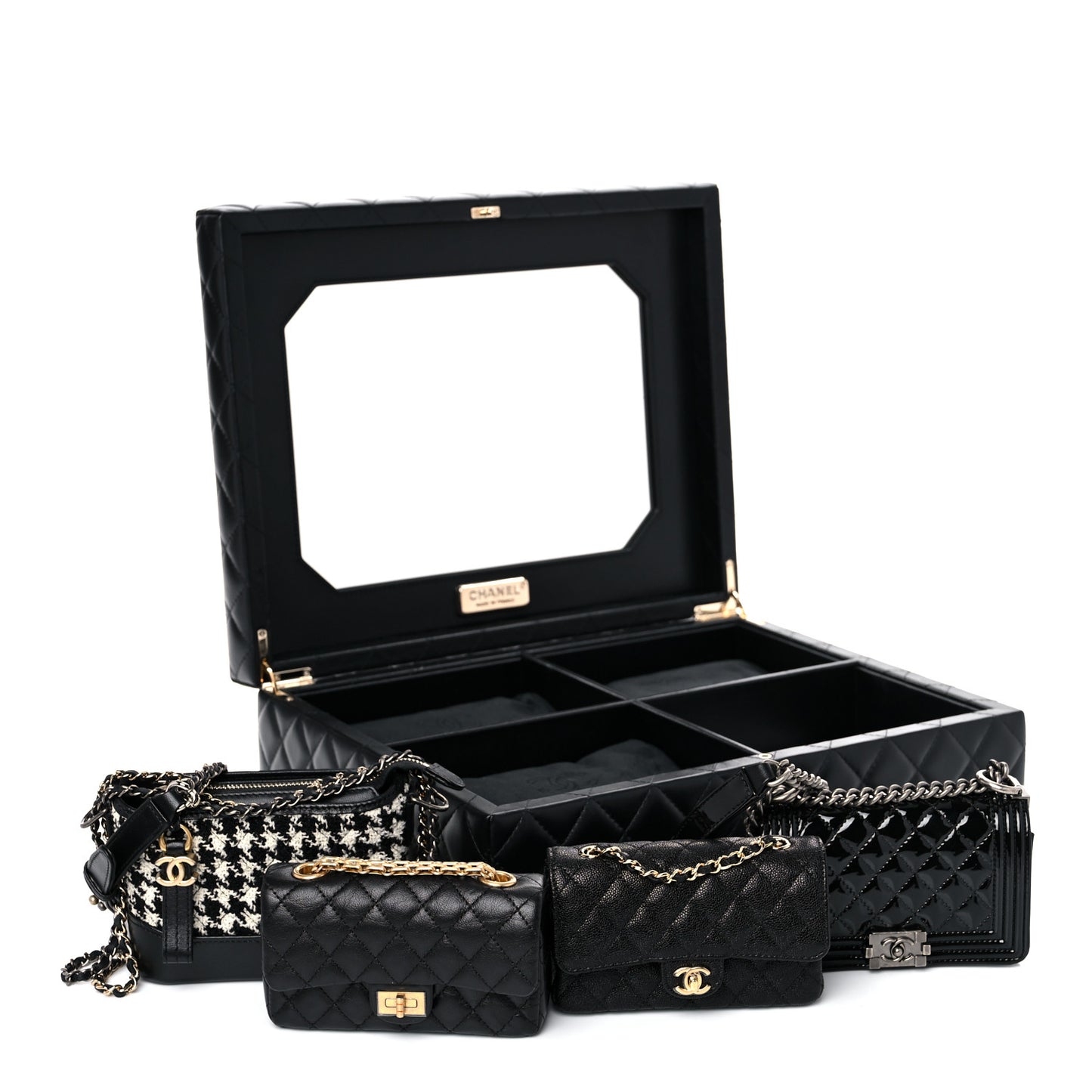 Lambskin Calfskin Tweed Success Story Set of 4 Minis Bags Black