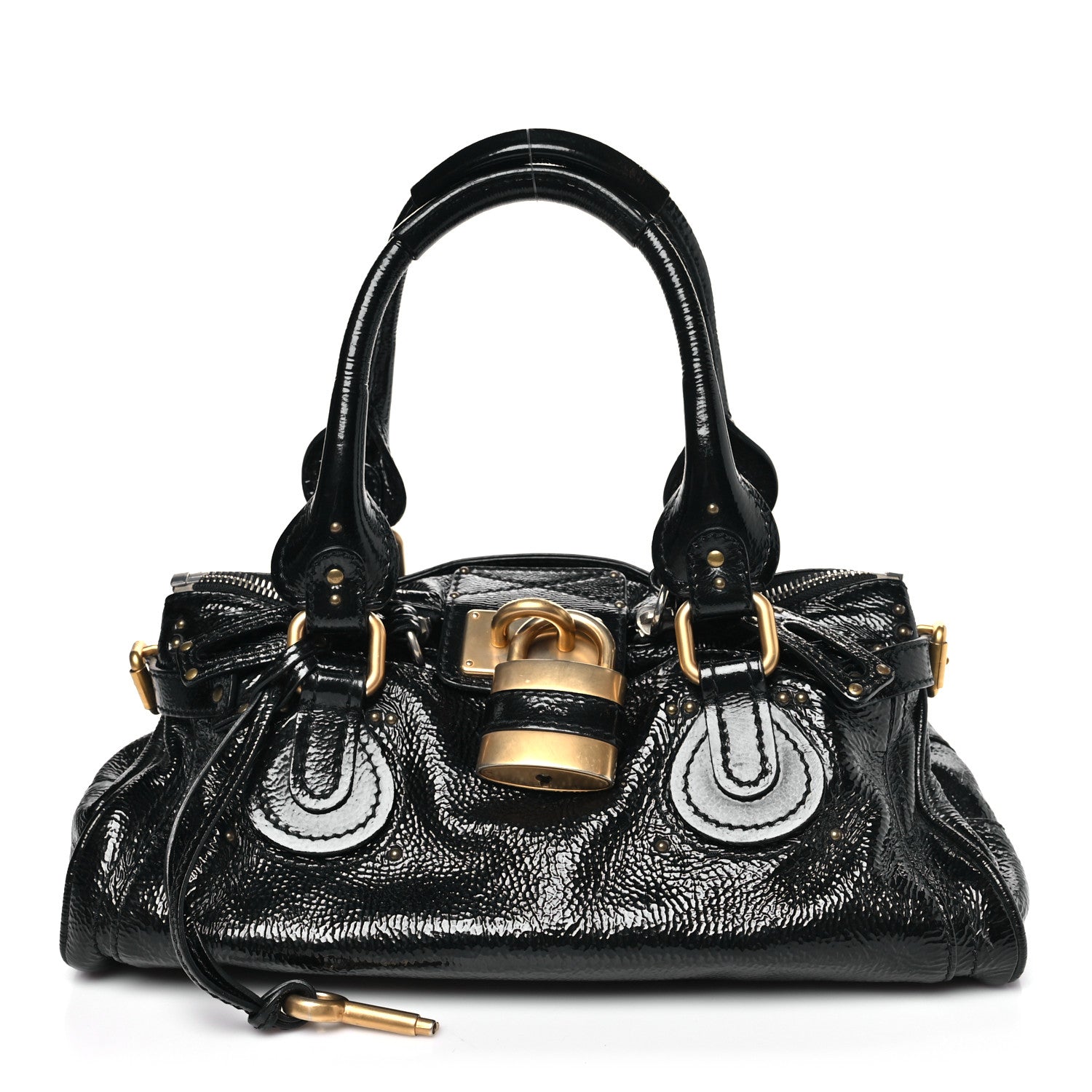 Chloe Crinkled Patent Medium Paddington Satchel Black 1 of 9