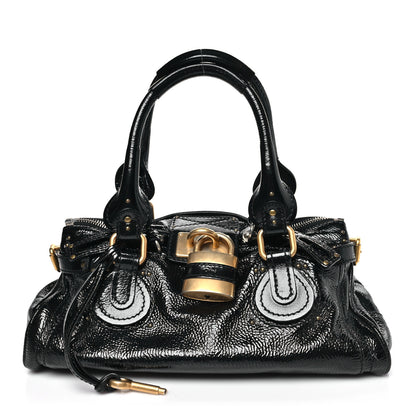 Chloe Crinkled Patent Medium Paddington Satchel Black 1 of 9