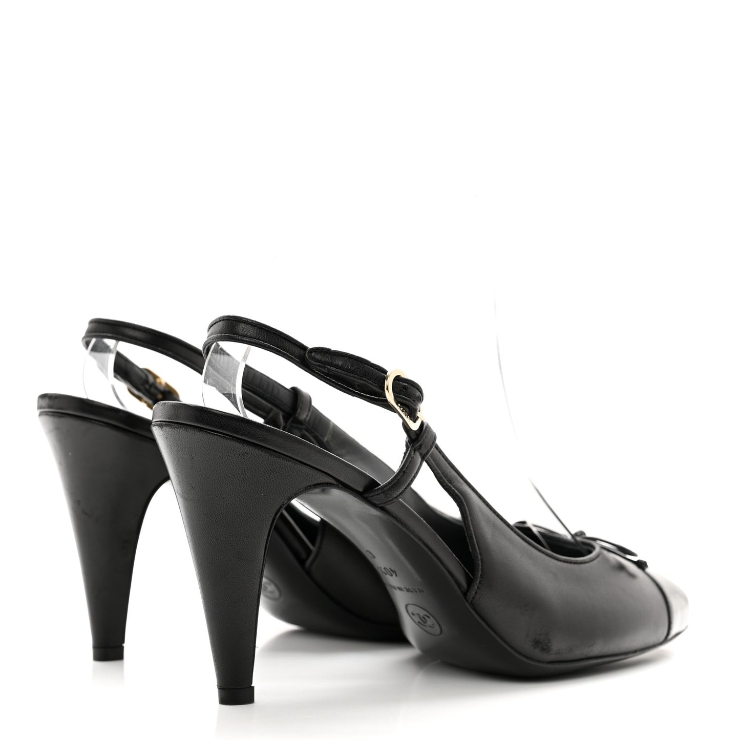 Lambskin Cap Toe CC Slingback Pumps 40.5 Black