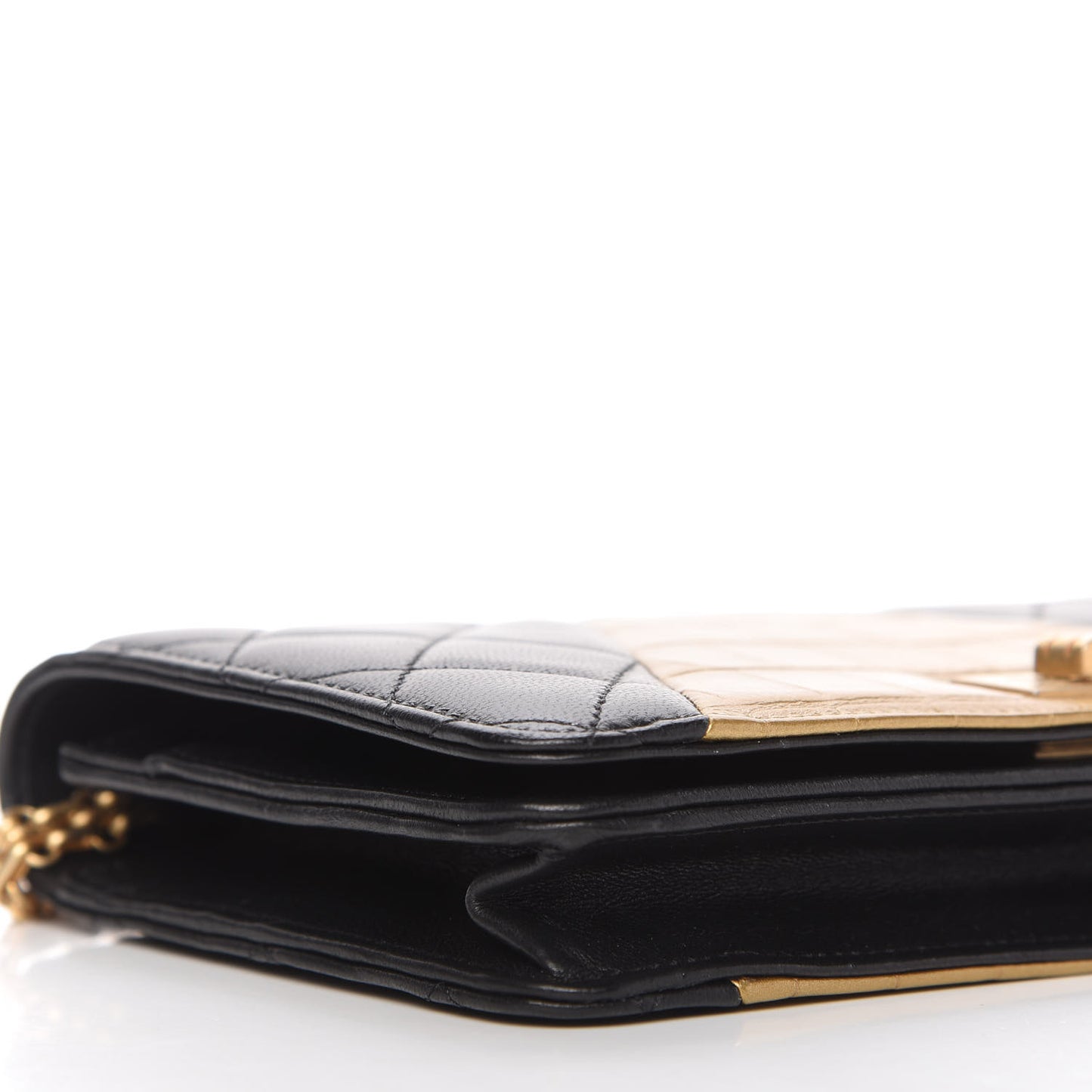 Lambskin Metallic Calfskin Crocodile Embossed 2.55 Reissue Wallet On Chain WOC Black Gold