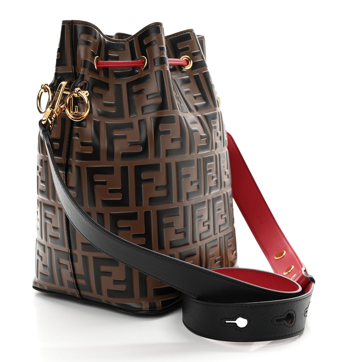 Vitello Grace F is Fendi Bi-Color FF 1974 Embossed Grande Mon Tresor Bucket Bag Maya Black Fragola