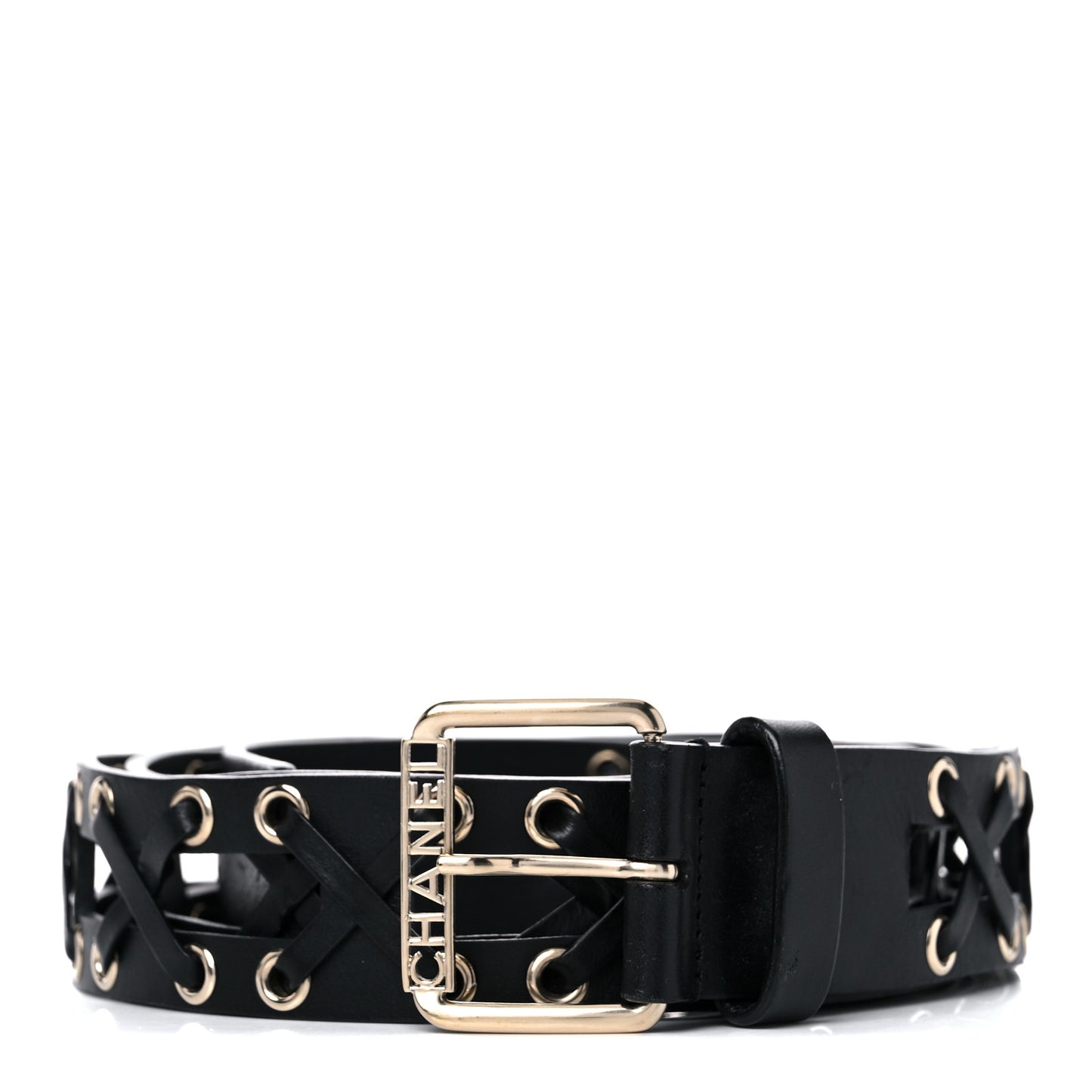 Calfskin Cross Stitch Grommet Belt 110 44 Black
