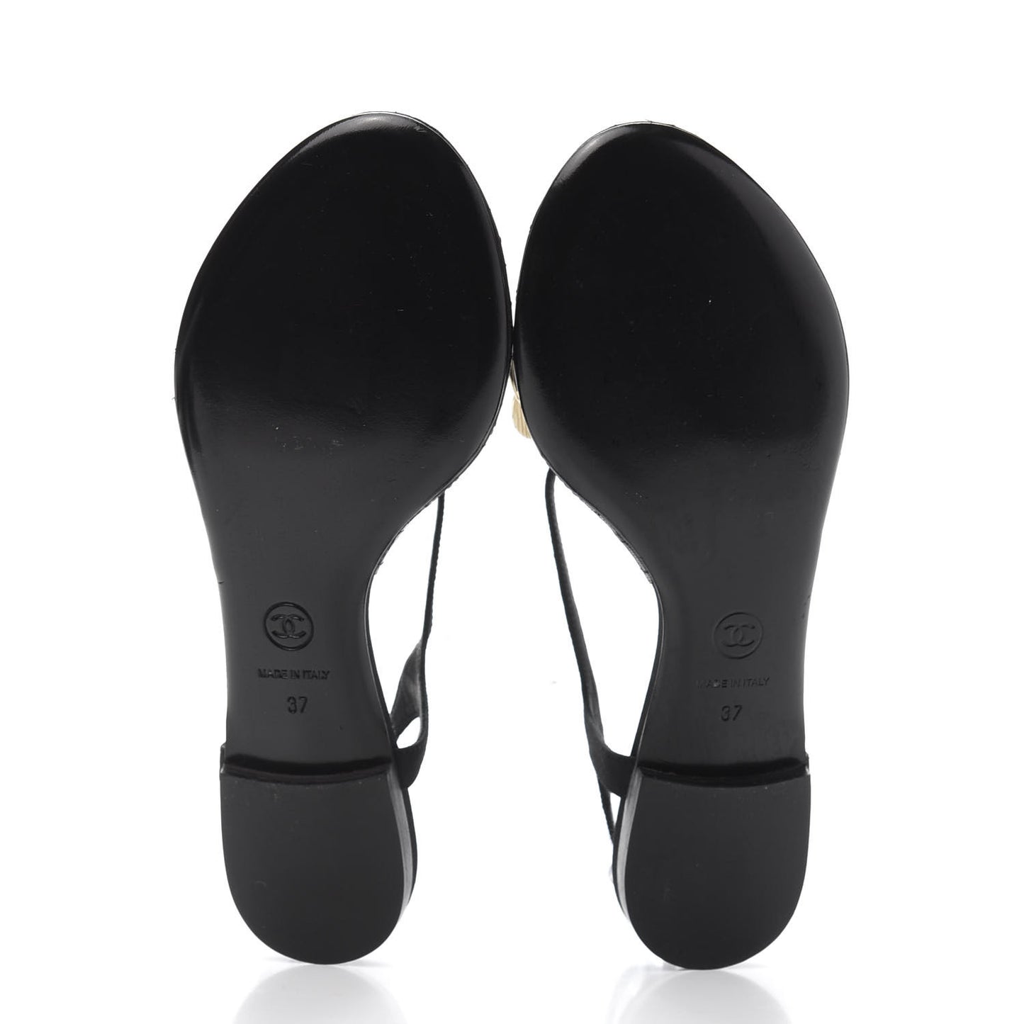 Grosgrain CC Chain Thong Sandals 37 Black Gold