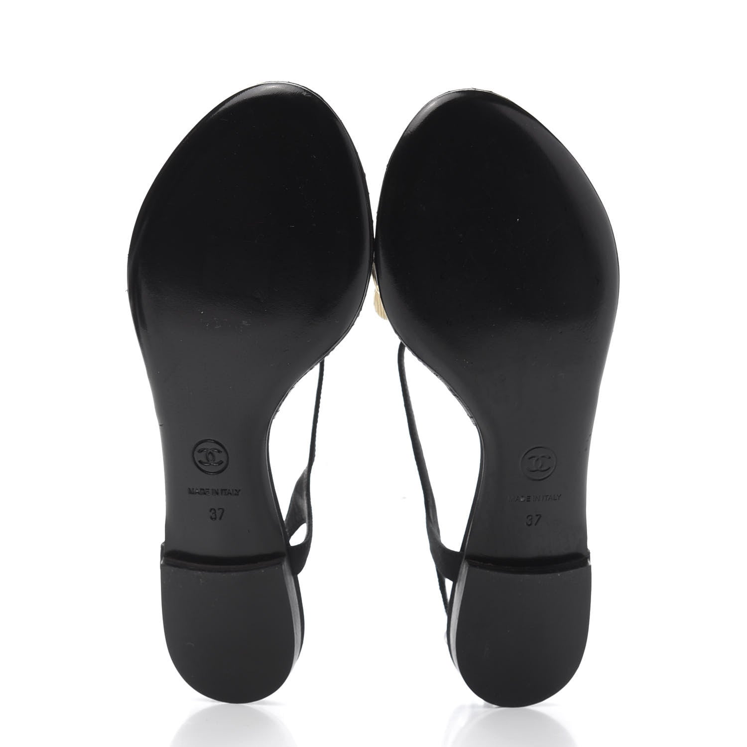 Chanel Grosgrain CC Chain Thong Sandals 37 Black Gold 5 of 7