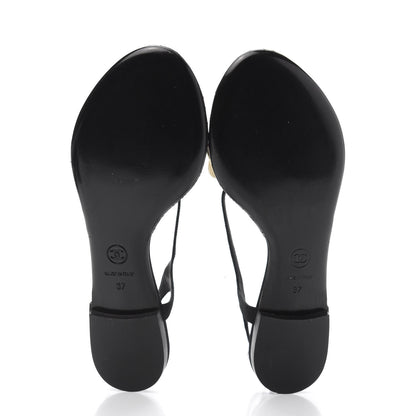 Chanel Grosgrain CC Chain Thong Sandals 37 Black Gold 5 of 7