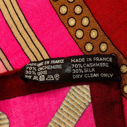 Hermes Cashmere Silk Balade En Berline Shawl 140 Fuchsia Orange Rose Pâle 5 of 5
