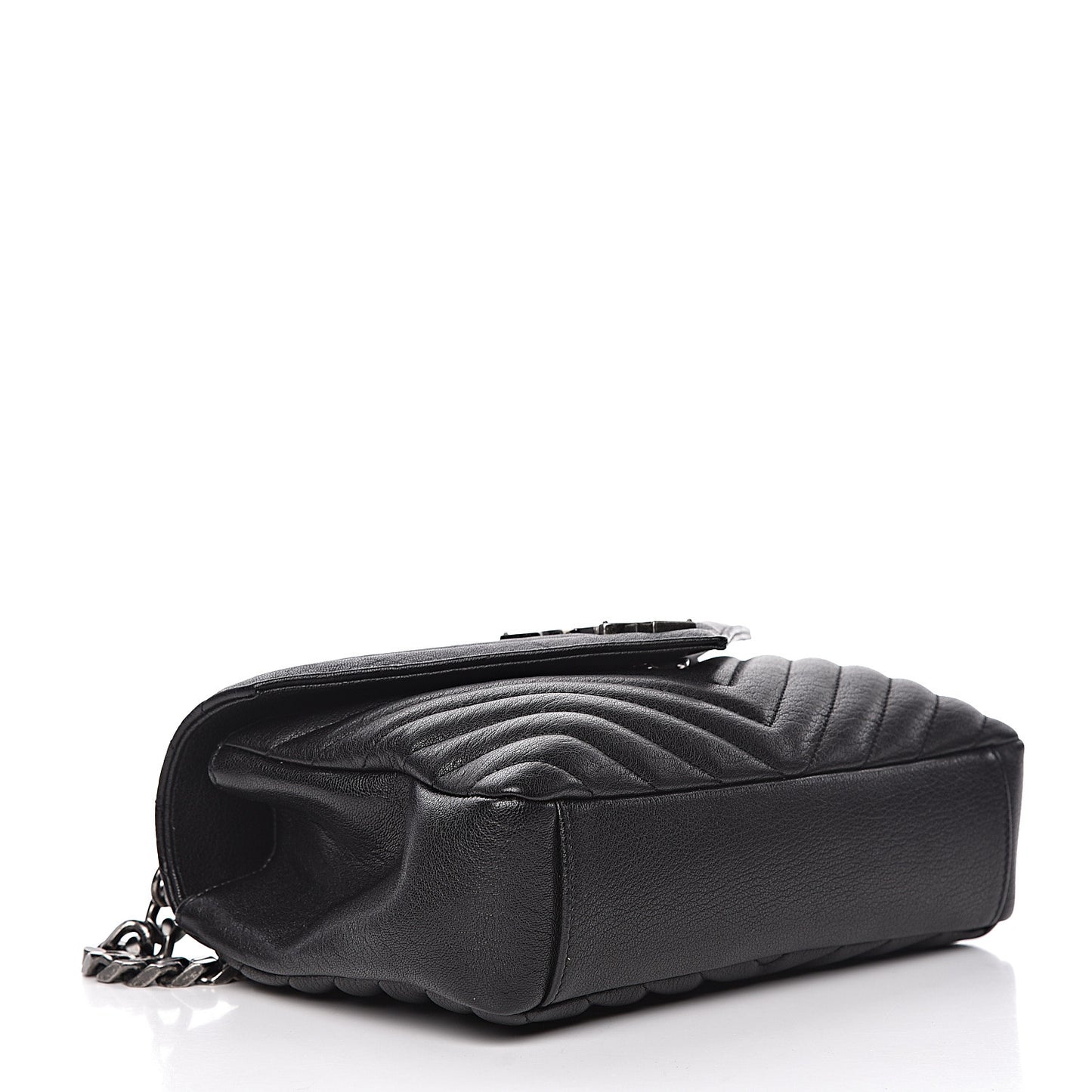 Sheepskin Matelasse Chevron Monogram Medium College Bag Black